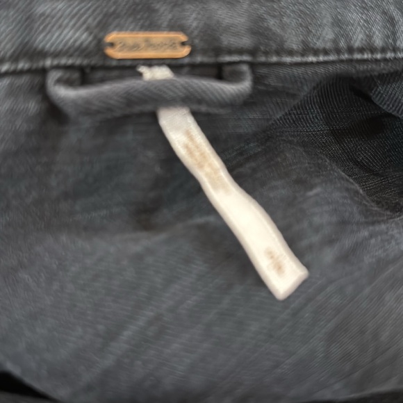 Free People Oversized Denim Moto Jacket Corset Lace Up Washed Black Cotton S - Picture 4 of 4